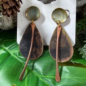 Artistic Copper and Brass Teardrop Earrings